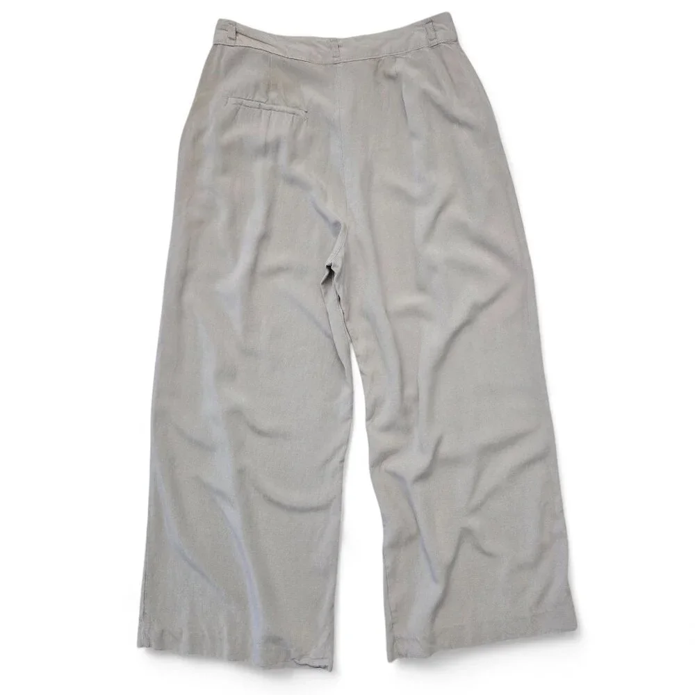 Zara Wide Leg Pleated‎ Pants Women's Khaki Linen Blend S